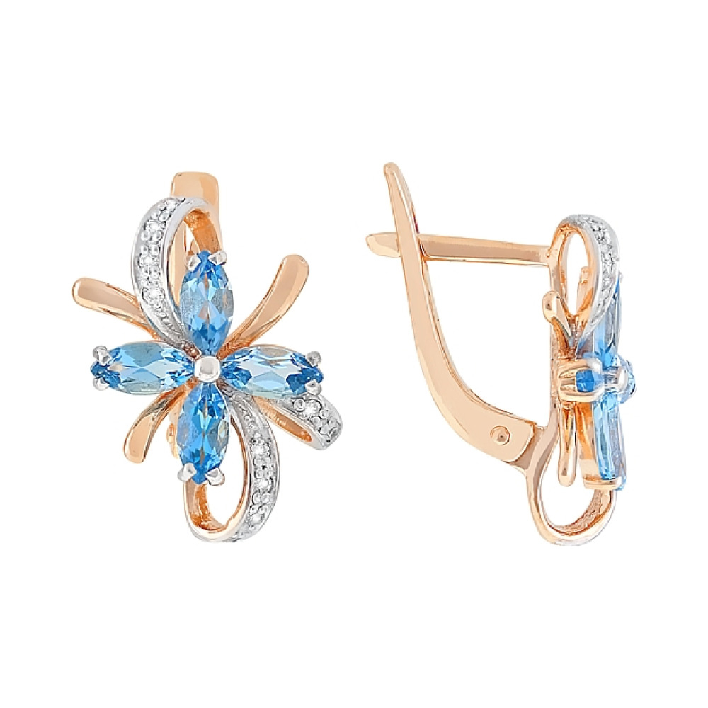 Золотые серьги с топазом и фианитом № 96894