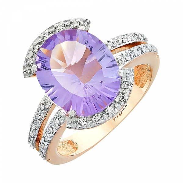 Золотое кольцо с аметистом и фианитом № 95040
