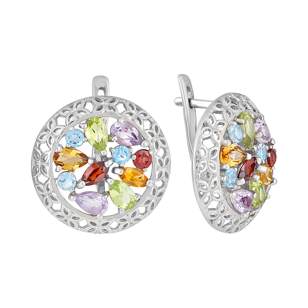 Серебряные серьги с полудрагоценными вставками № 127623