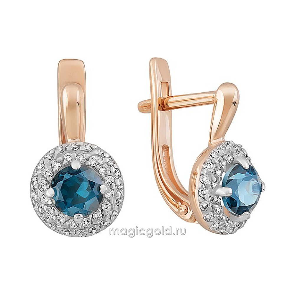 Золотые серьги с топазом и фианитом № 163059