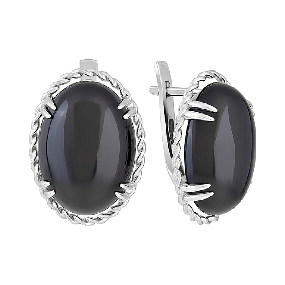 Серебряные серьги с черным ониксом  № 128122
