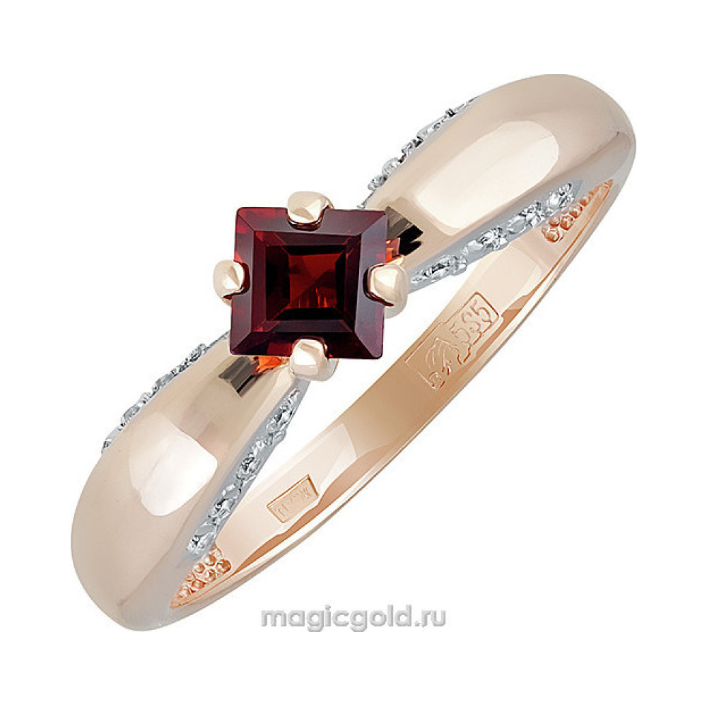 Золотое кольцо с гранатом и фианитом № 139776