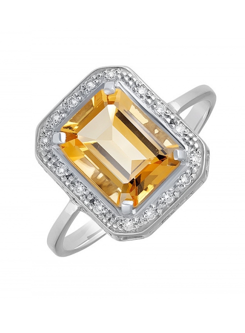 Серебряное кольцо с цитрином и фианитом № 132116