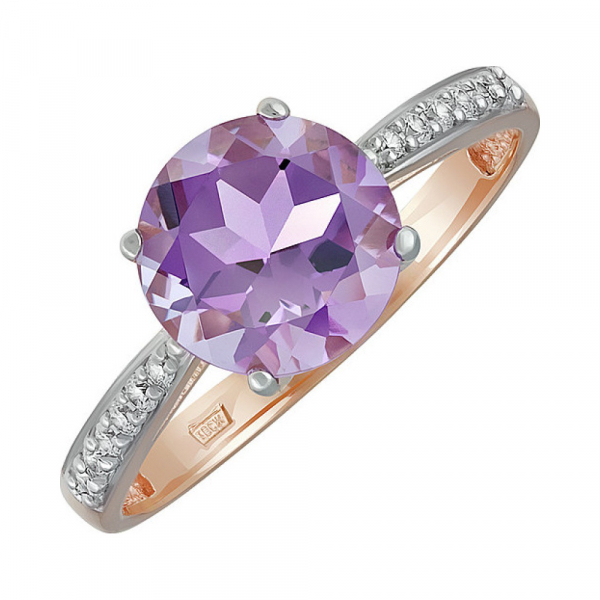 Золотое кольцо с аметистом и фианитом № 137532