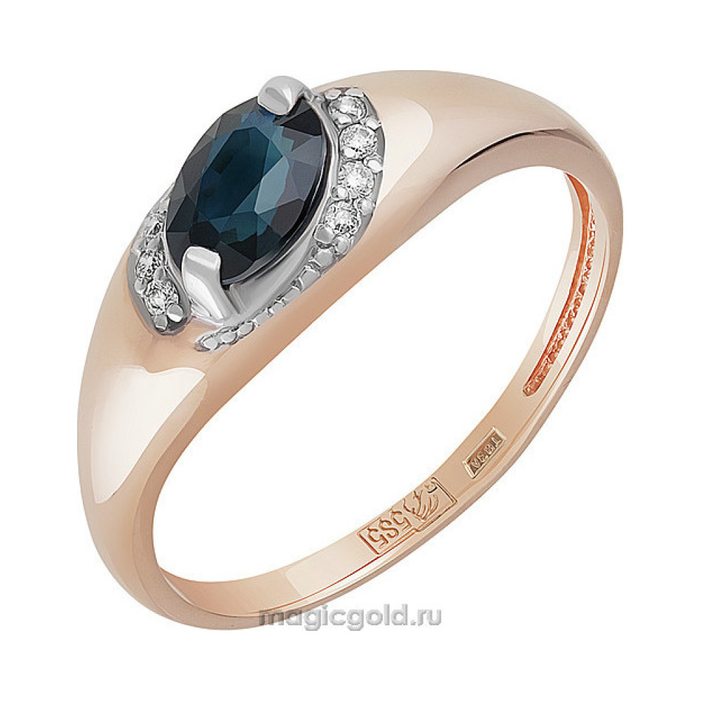 Золотое кольцо с бриллиантом и сапфиром № 158862