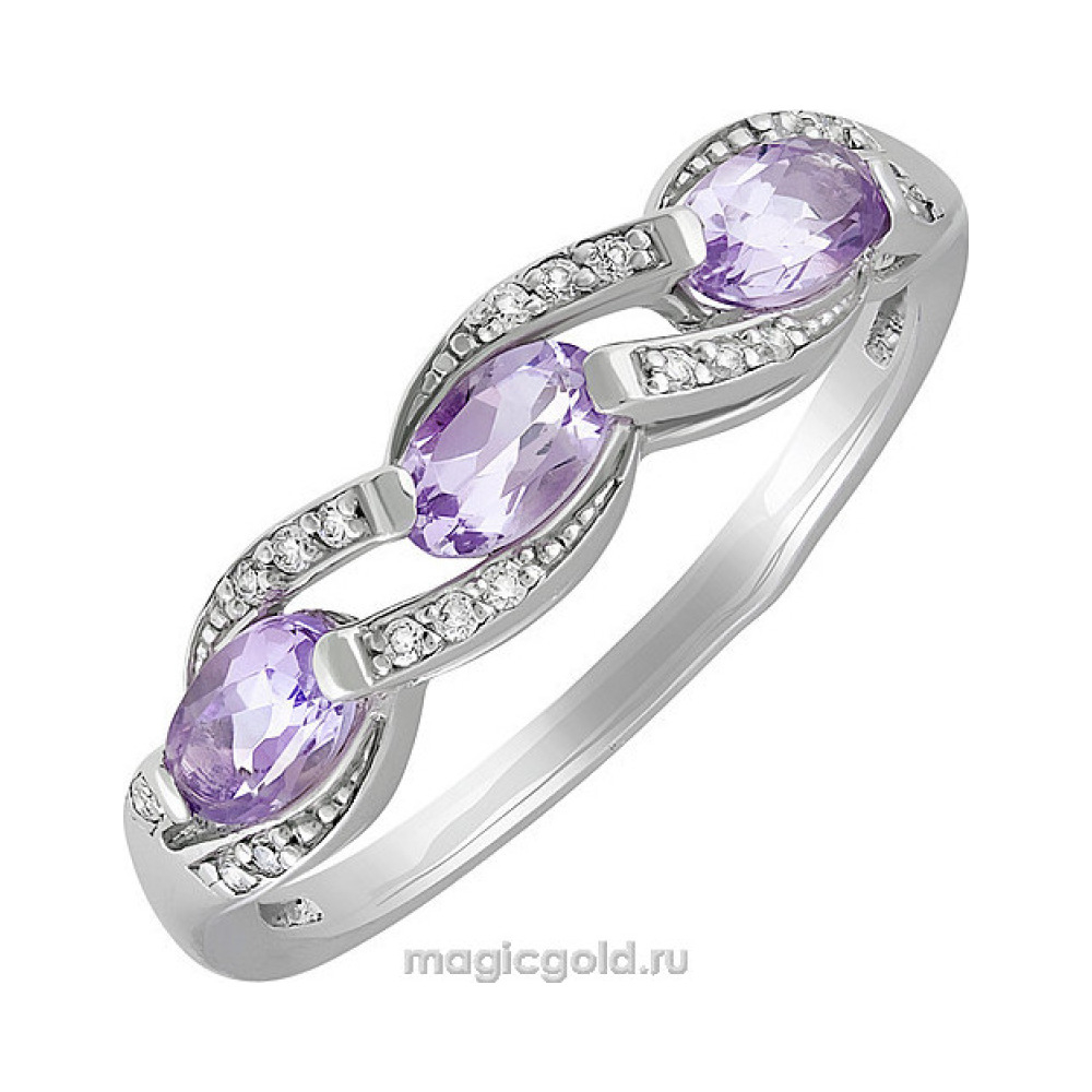 Серебряное кольцо с аметистом и фианитом № 140110