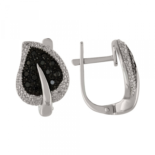 Золотые серьги с чёрными и белыми бриллиантами № 25208