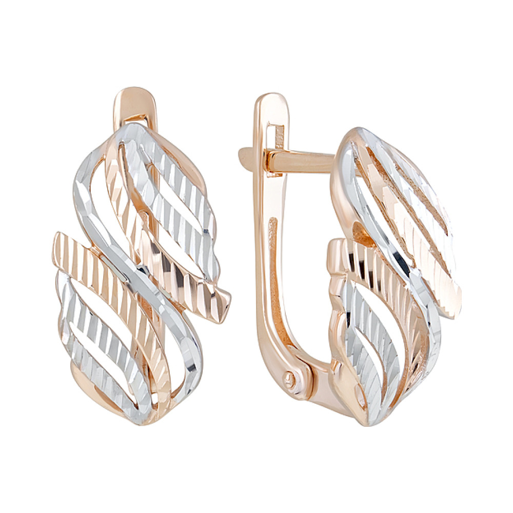 Золотые серьги без камня с алмазкой № 124754