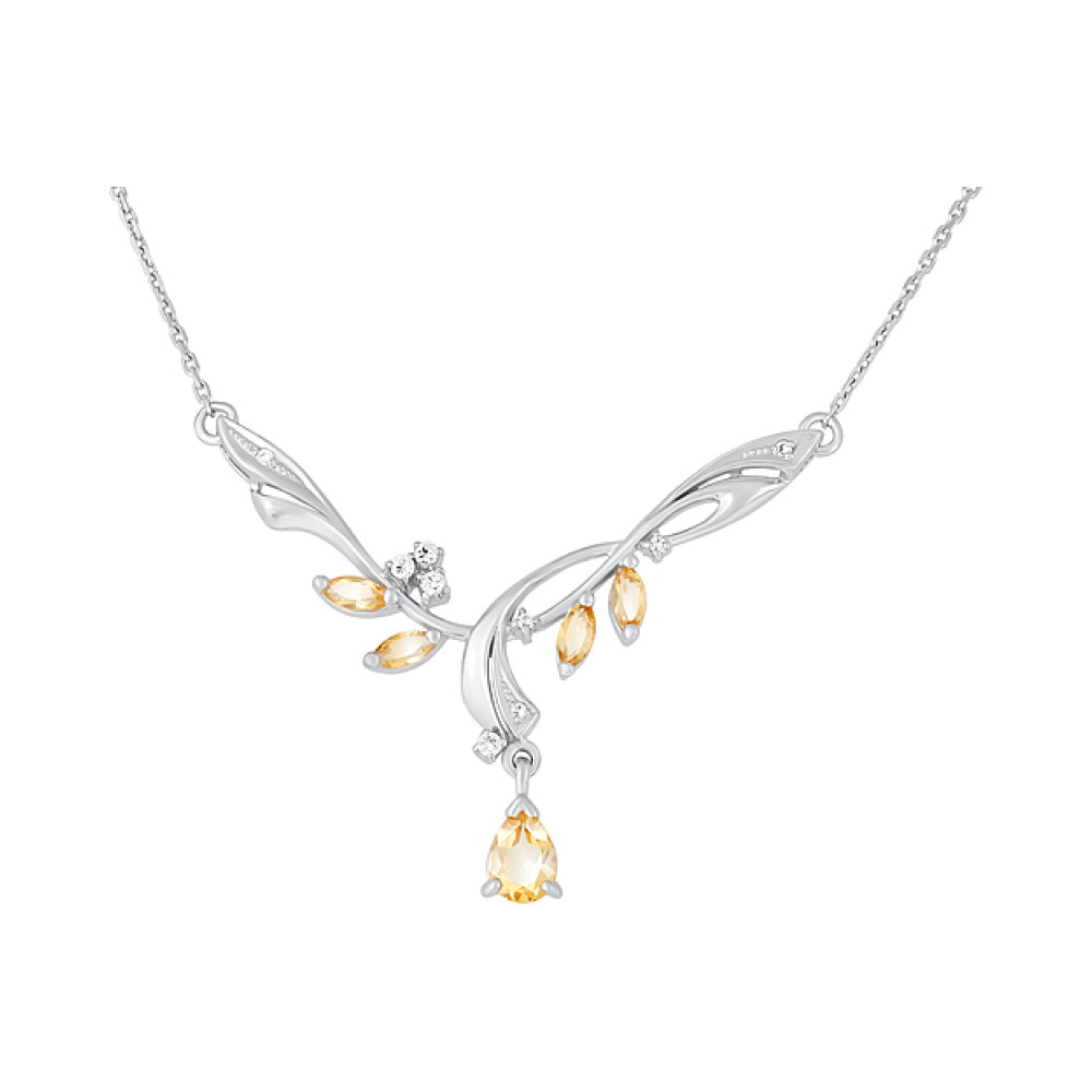 Серебряное колье с цитрином и фианитом № 123920