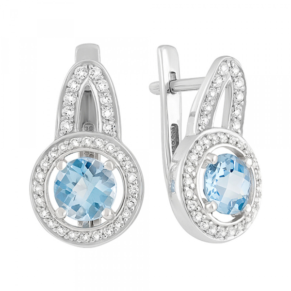 Серебряные серьги с топазом и фианитом № 129759