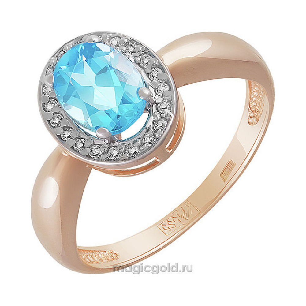 Золотое кольцо с топазом и фианитом № 158788