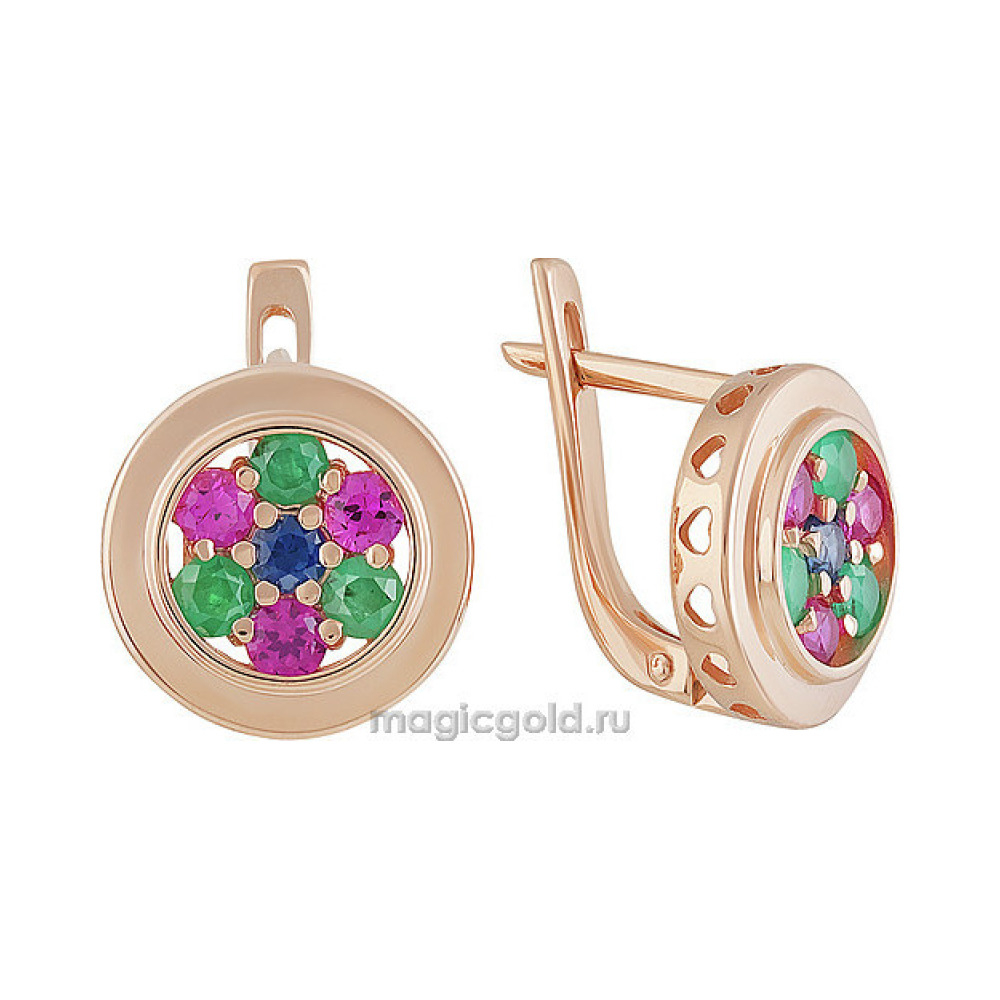 Золотые серьги с драгоценными вставками  № 156457