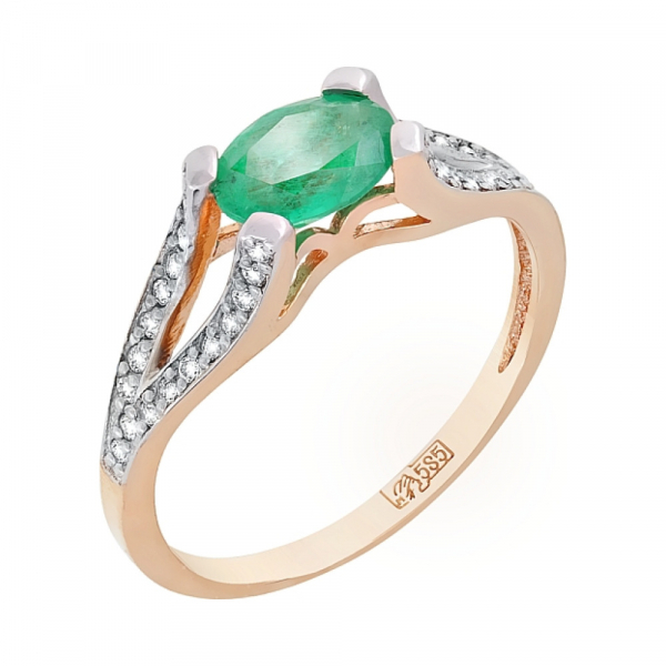 Золотое кольцо с бриллиантом и изумрудом № 105697