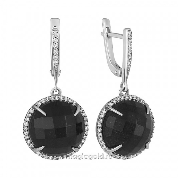 Серебряные серьги с ониксом и фианитом № 151470