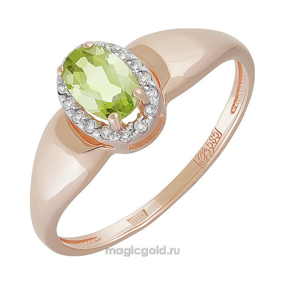 Золотое кольцо с хризолитом и фианитом № 142115