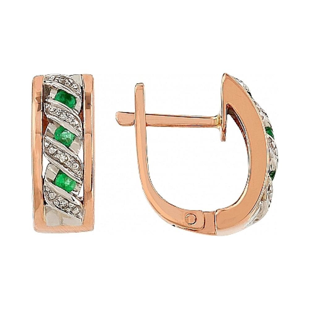 Золотые серьги с бриллиантом и изумрудом № 34335