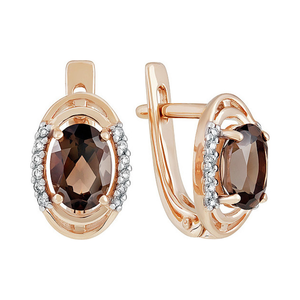 Золотые серьги с раухтопазом и фианитом № 135148