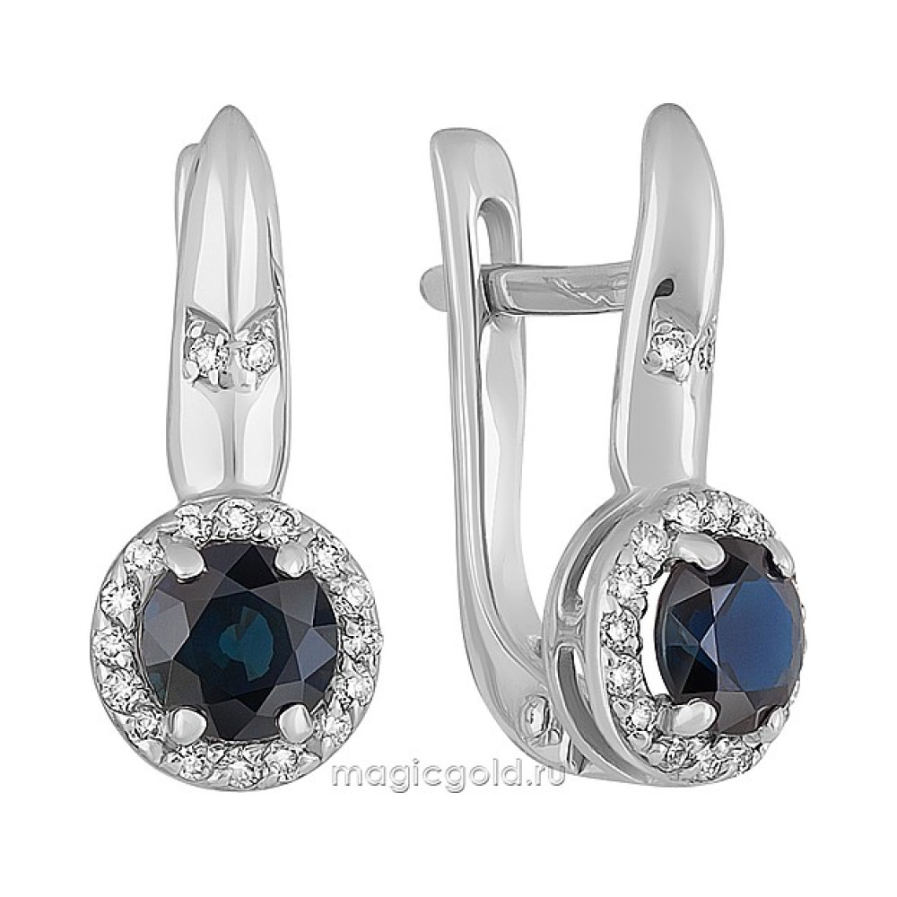 Золотые серьги с бриллиантом и сапфиром № 155646