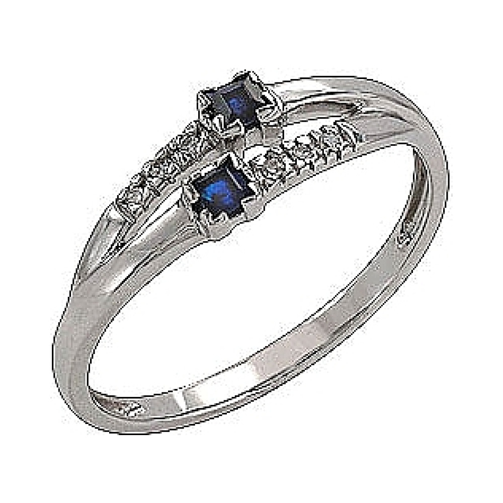 Золотое кольцо с бриллиантом и сапфиром № 74486