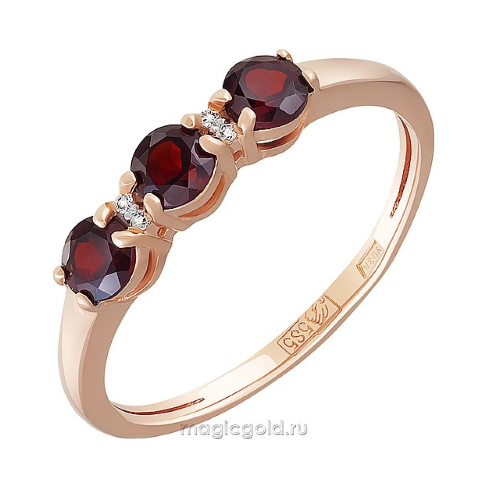 Золотое кольцо с гранатом и фианитом № 163573