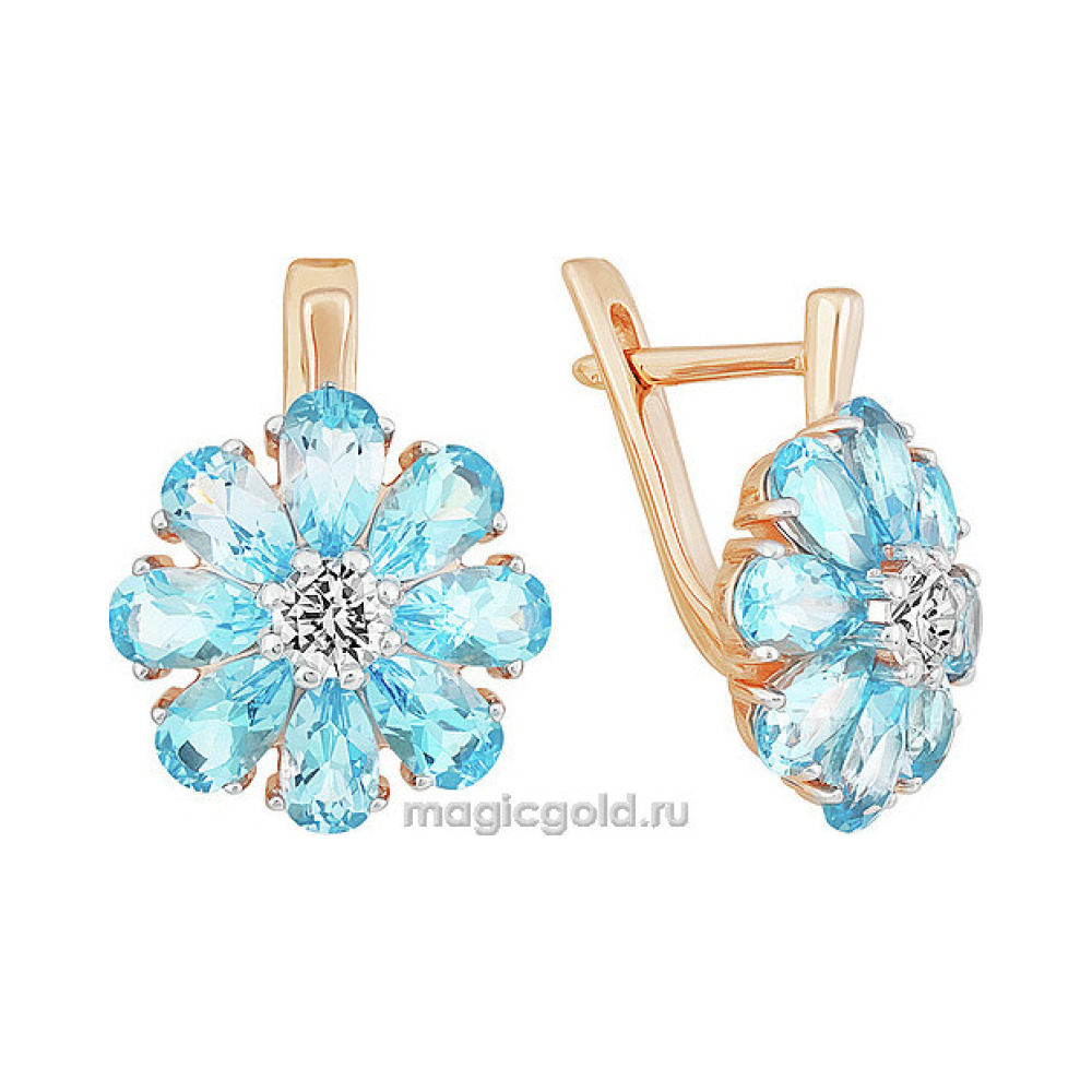 Золотые серьги с топазом и фианитом № 141857