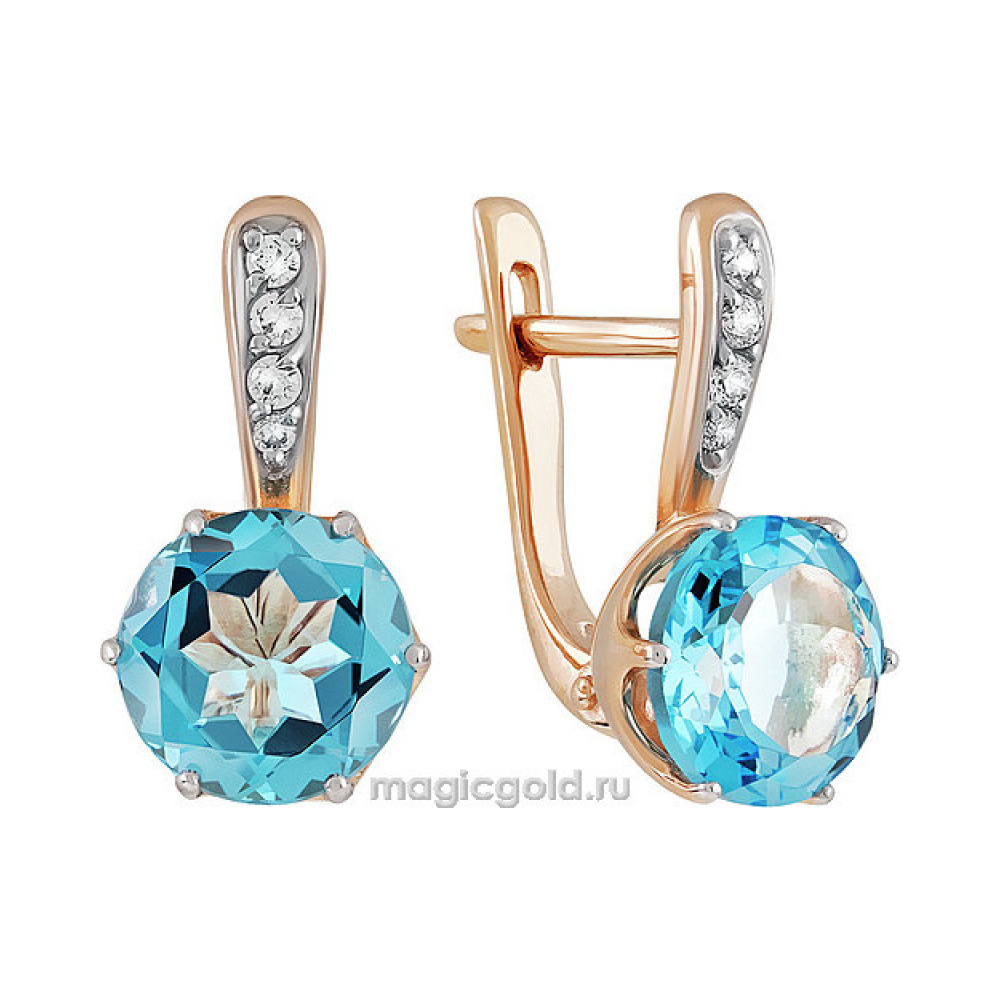 Золотые серьги с топазом и фианитом № 138867