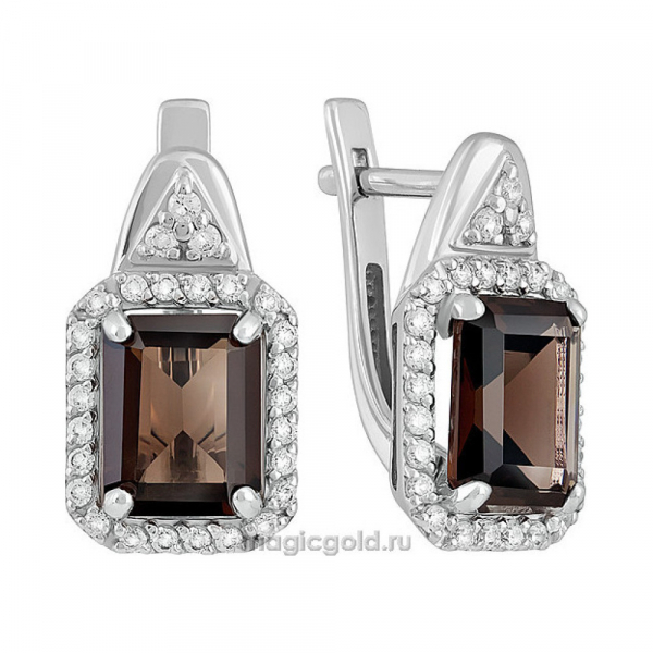 Серебряные серьги с раухтопазом и фианитом № 140128