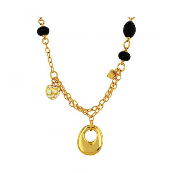 Серебряное колье с ониксом и каучуком и золот. покрытием № 83084
