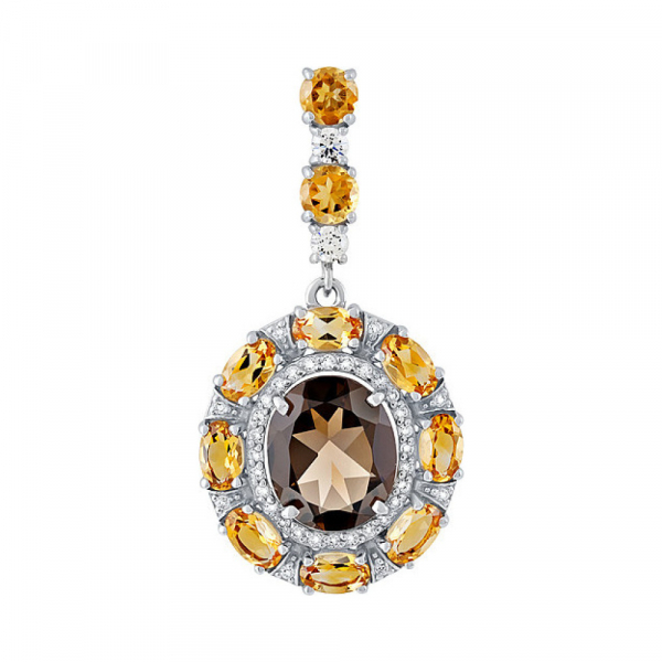 Серебряная подвеска с полудрагоценными вставками и фианитом № 129695