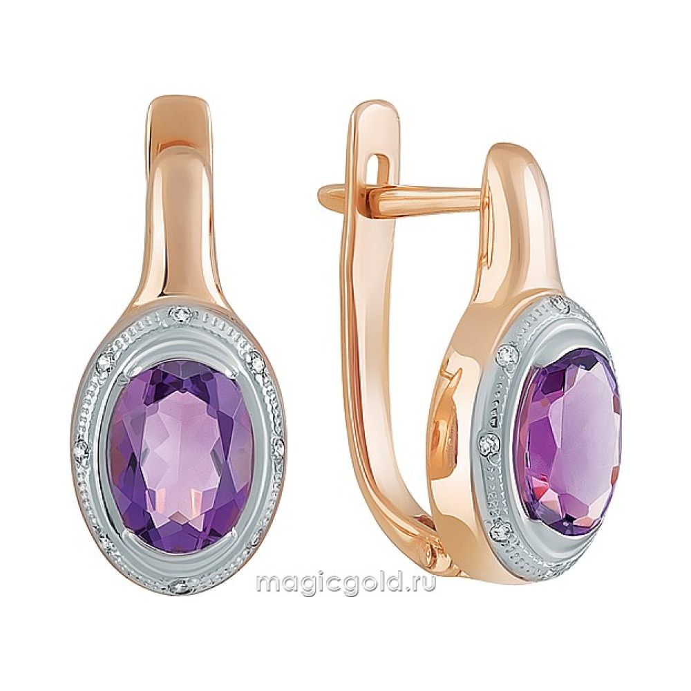 Золотые серьги с аметистом и фианитом № 162997