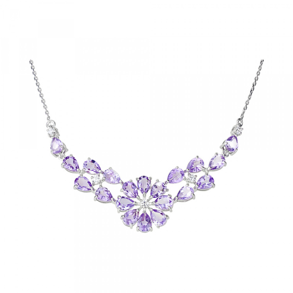 Серебряное колье с аметистом и фианитом № 123904
