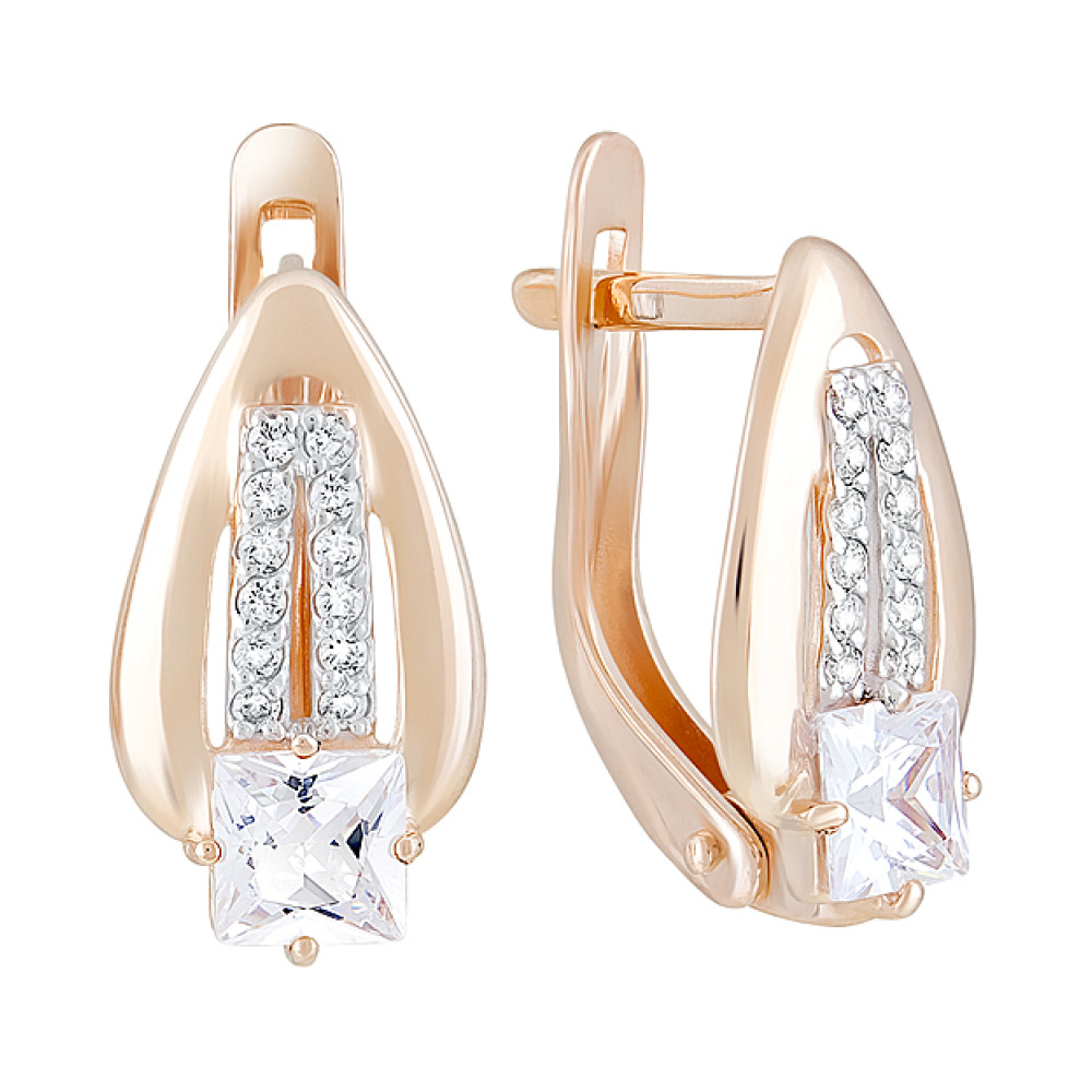 Золотые серьги с фианитом № 124288