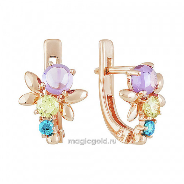 Золотые серьги с фианитом № 156397