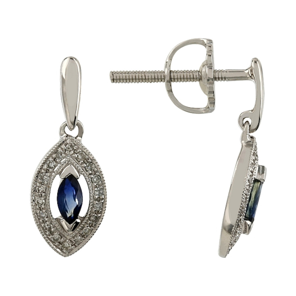 Пуссеты с бриллиантом и сапфиром № 107083