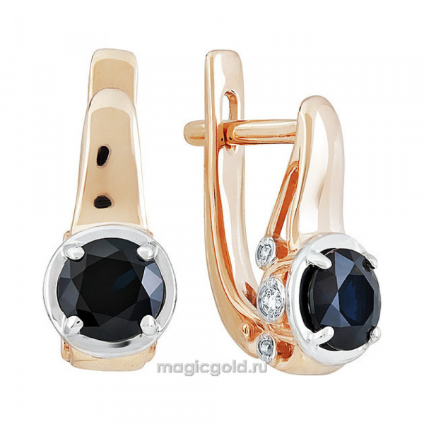 Золотые серьги с бриллиантом и сапфиром № 140330