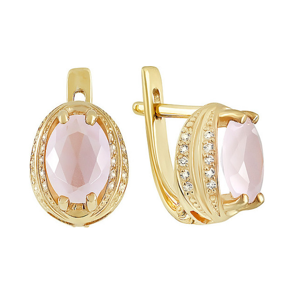 Серебряные серьги с алпанитом , фианитом и золотым покрытием № 132366