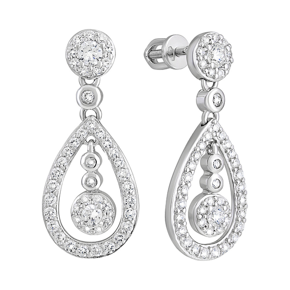 Серебряные серьги с фианитами № 127749