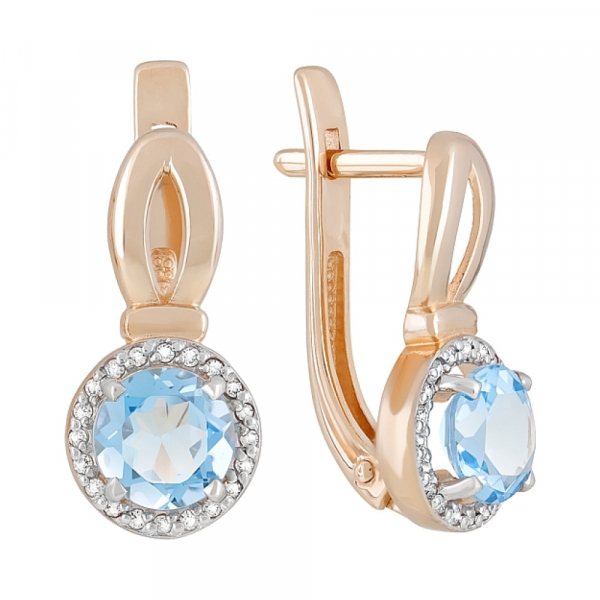 Золотые серьги с топазом и фианитом № 121062