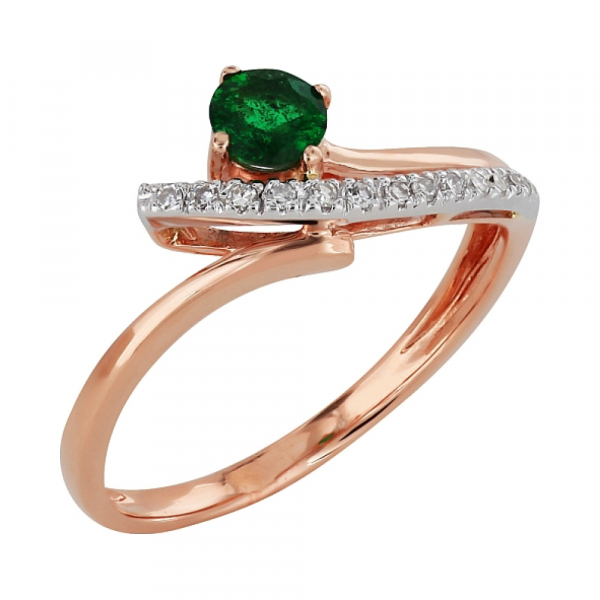 Золотое кольцо с бриллиантом и изумрудом № 99154