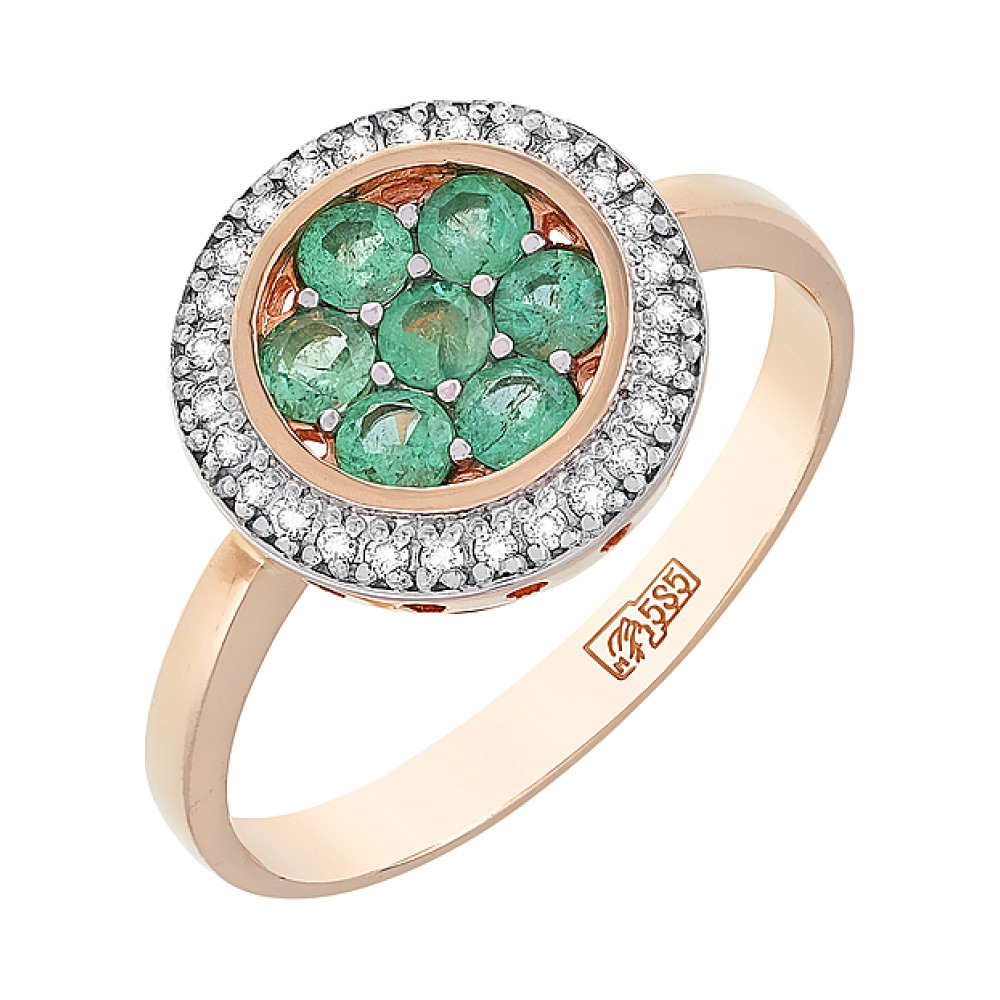 Золотое кольцо с бриллиантом и изумрудом № 113497