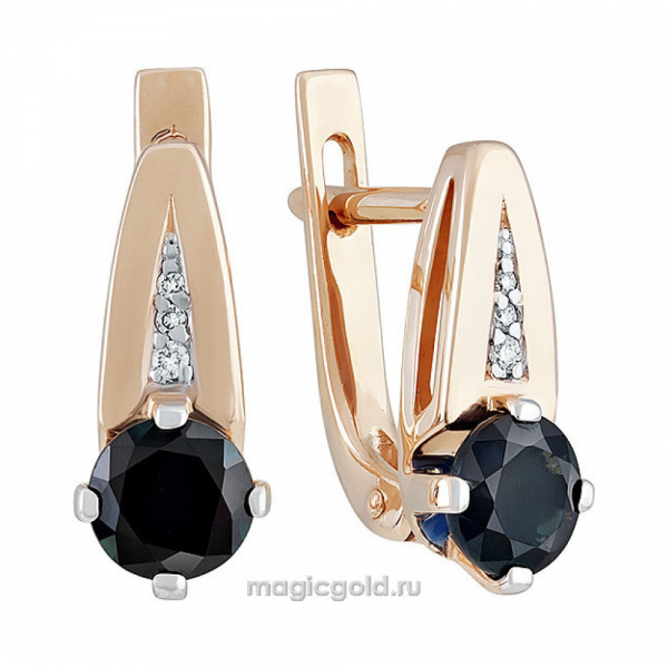 Золотые серьги с бриллиантом и сапфиром № 139144