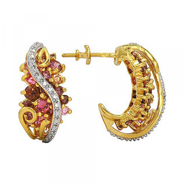 Серебряные серьги с фианитом и золотым покрытием № 74946