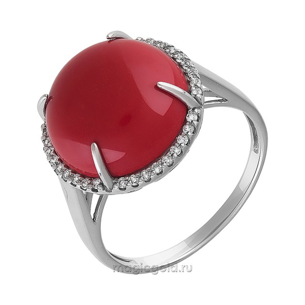 Серебряное кольцо с кораллом и фианитом № 151441