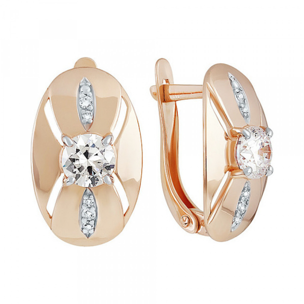Золотые серьги с кристаллами swarovski и фианитом № 137061