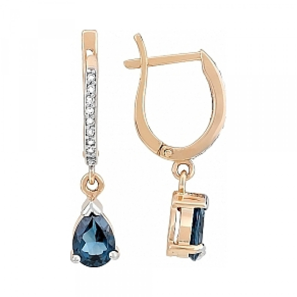 Золотые серьги с топазом и фианитом № 115385