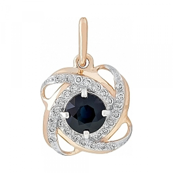 Золотая подвеска с сапфиром и фианитом № 114168