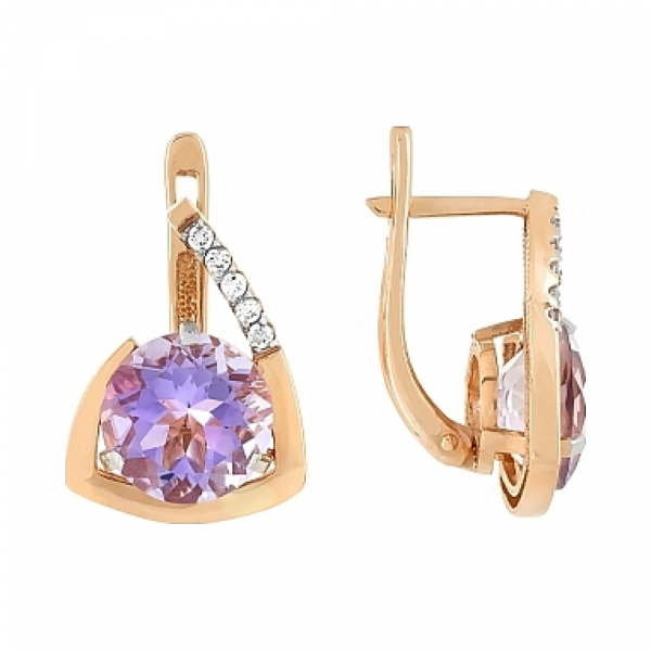 Золотые серьги с аметистом и фианитом № 96186