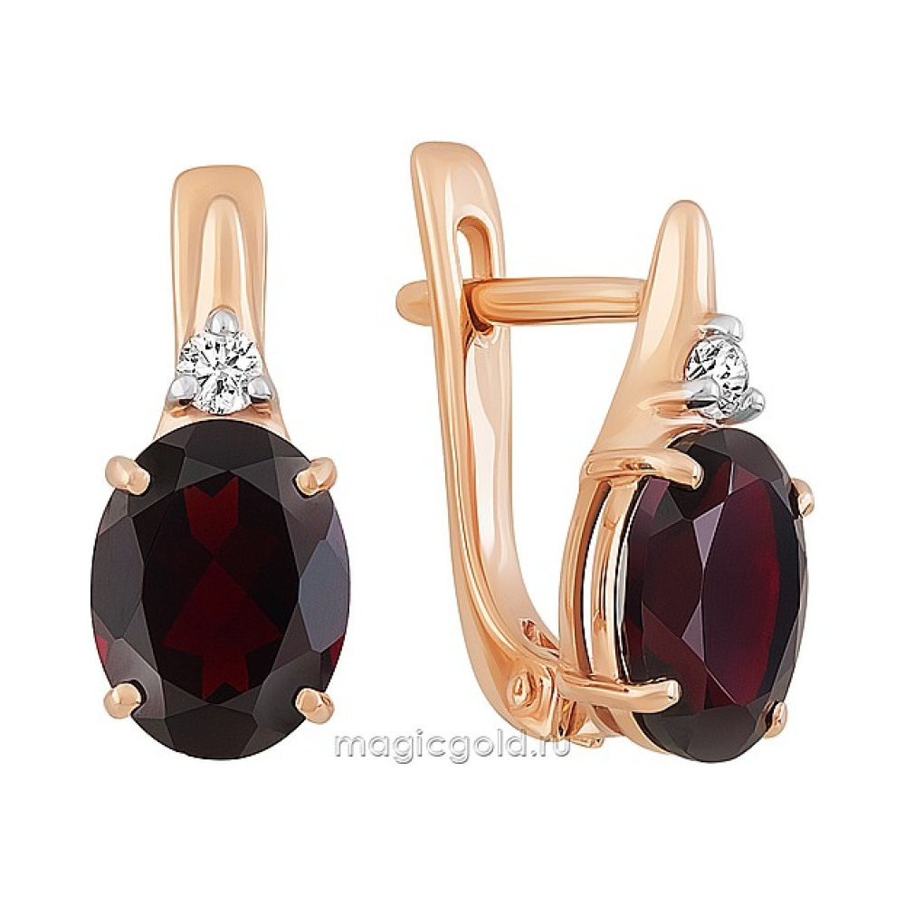 Золотые серьги с гранатом и фианитом № 164373