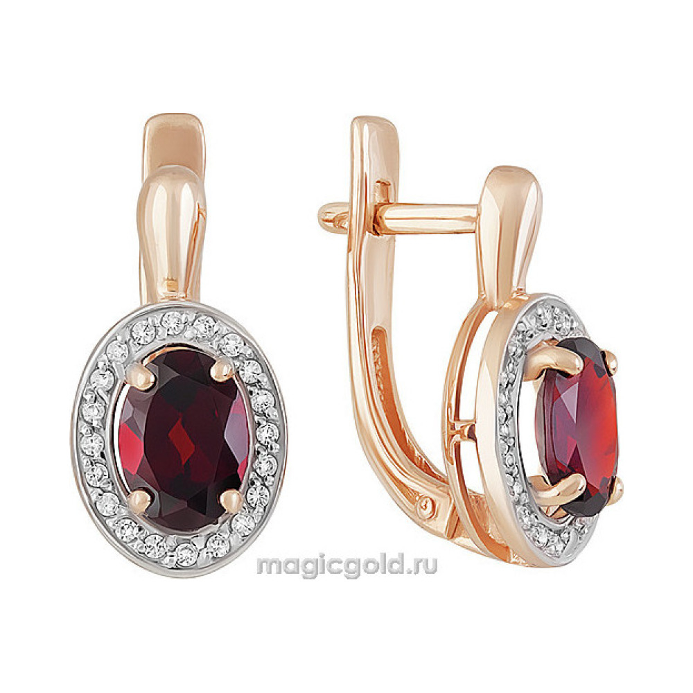 Золотые серьги с гранатом и фианитом № 158956