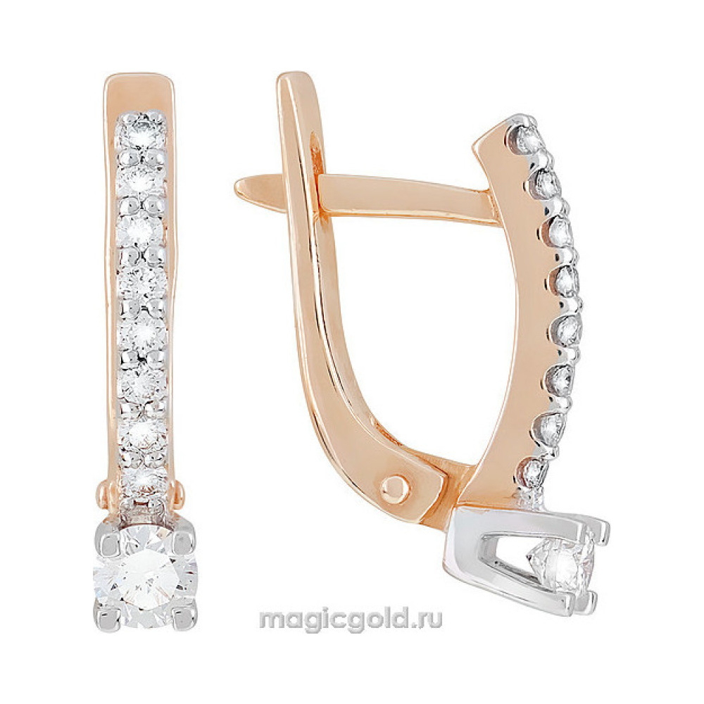 Золотые серьги с бриллиантом № 104930